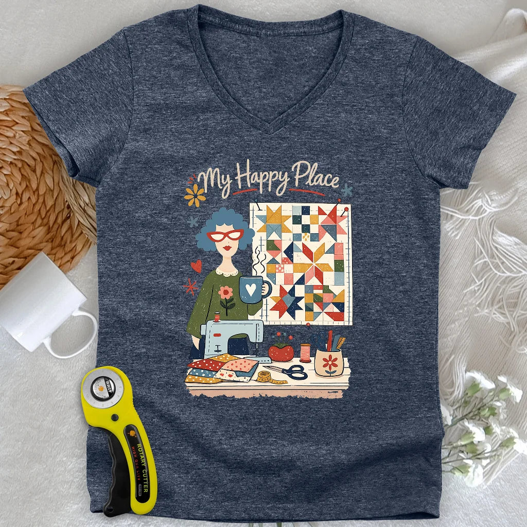 T-shirt col en V femme My Happy Place