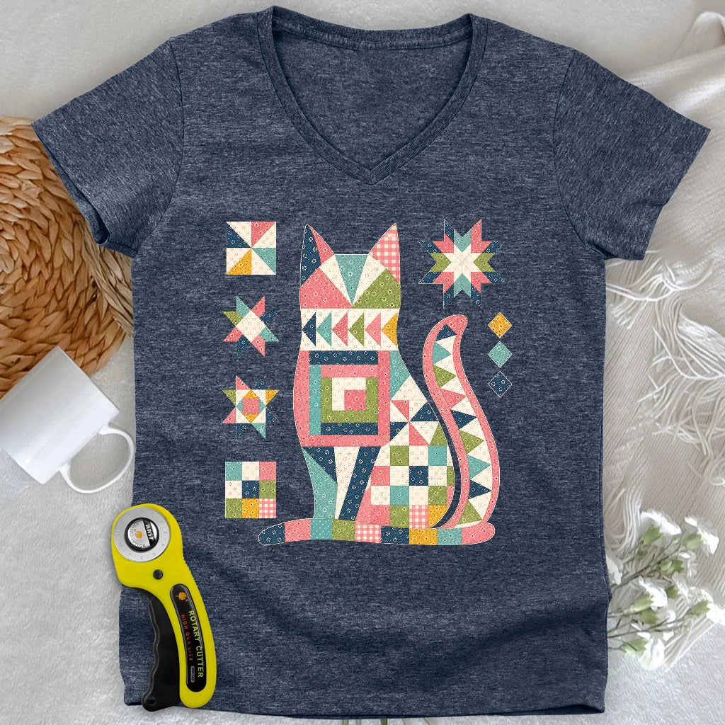 Patchwork Cat Lady V-neck
