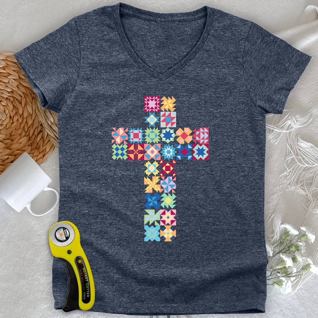Patchwork Faith Cross Lady V-neck