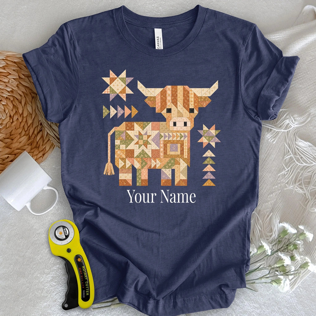 "Custom Name" Patchwork Highland Cow T-shirt