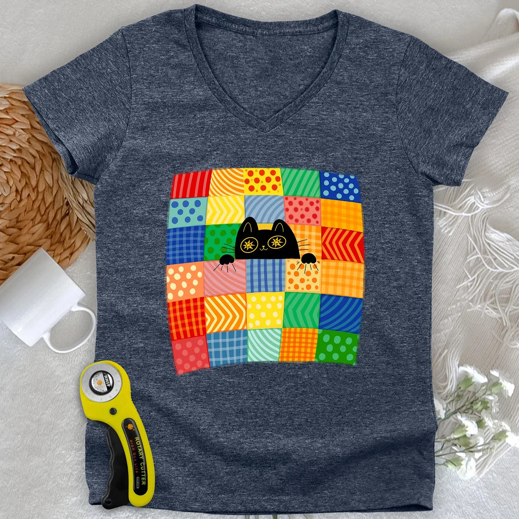 Patchwork Kitty Lady V-neck