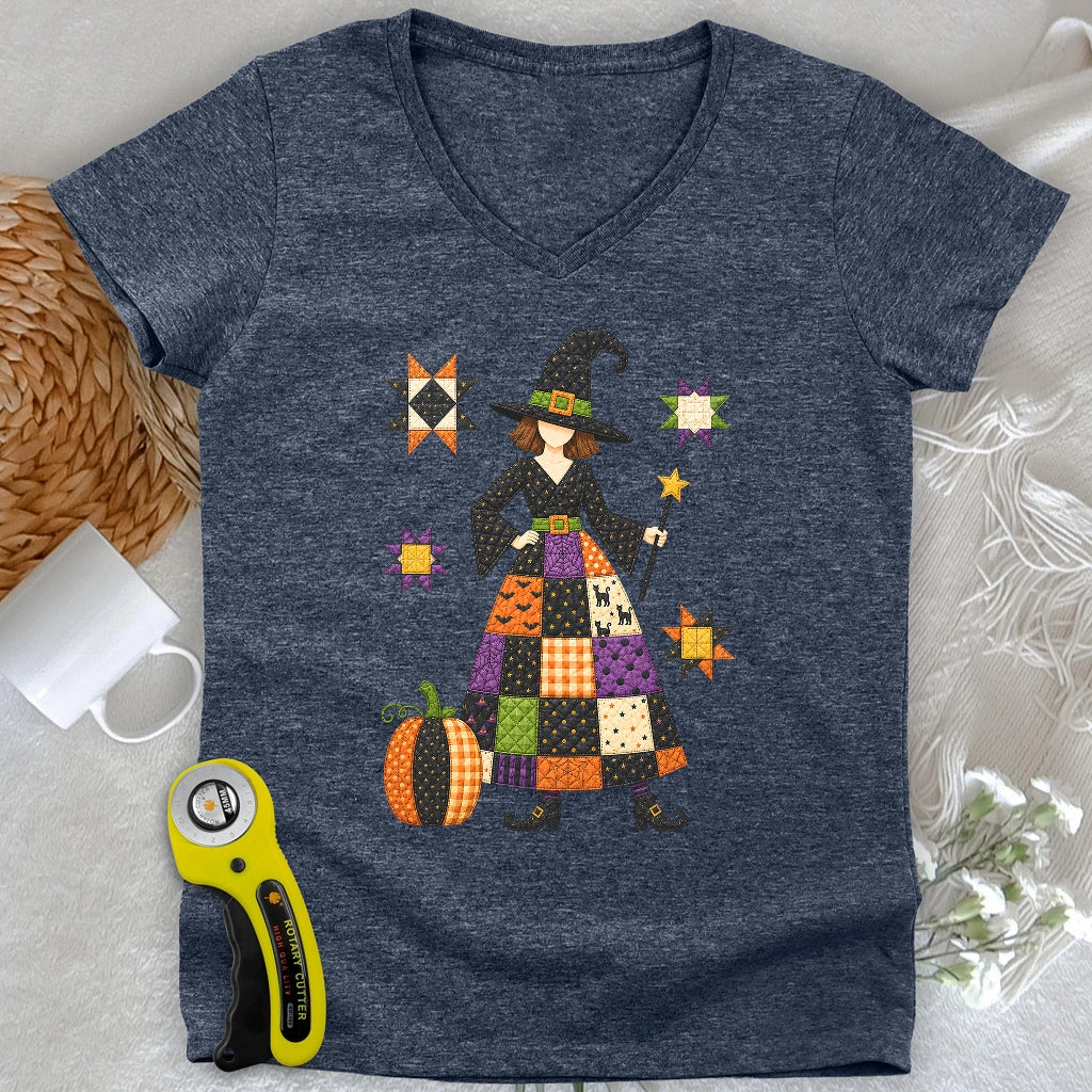 Patchwork Quilt Witch Lady V-neck