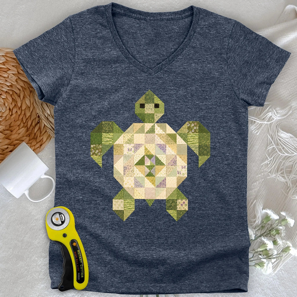 Patchwork Turtle Lady V-neck