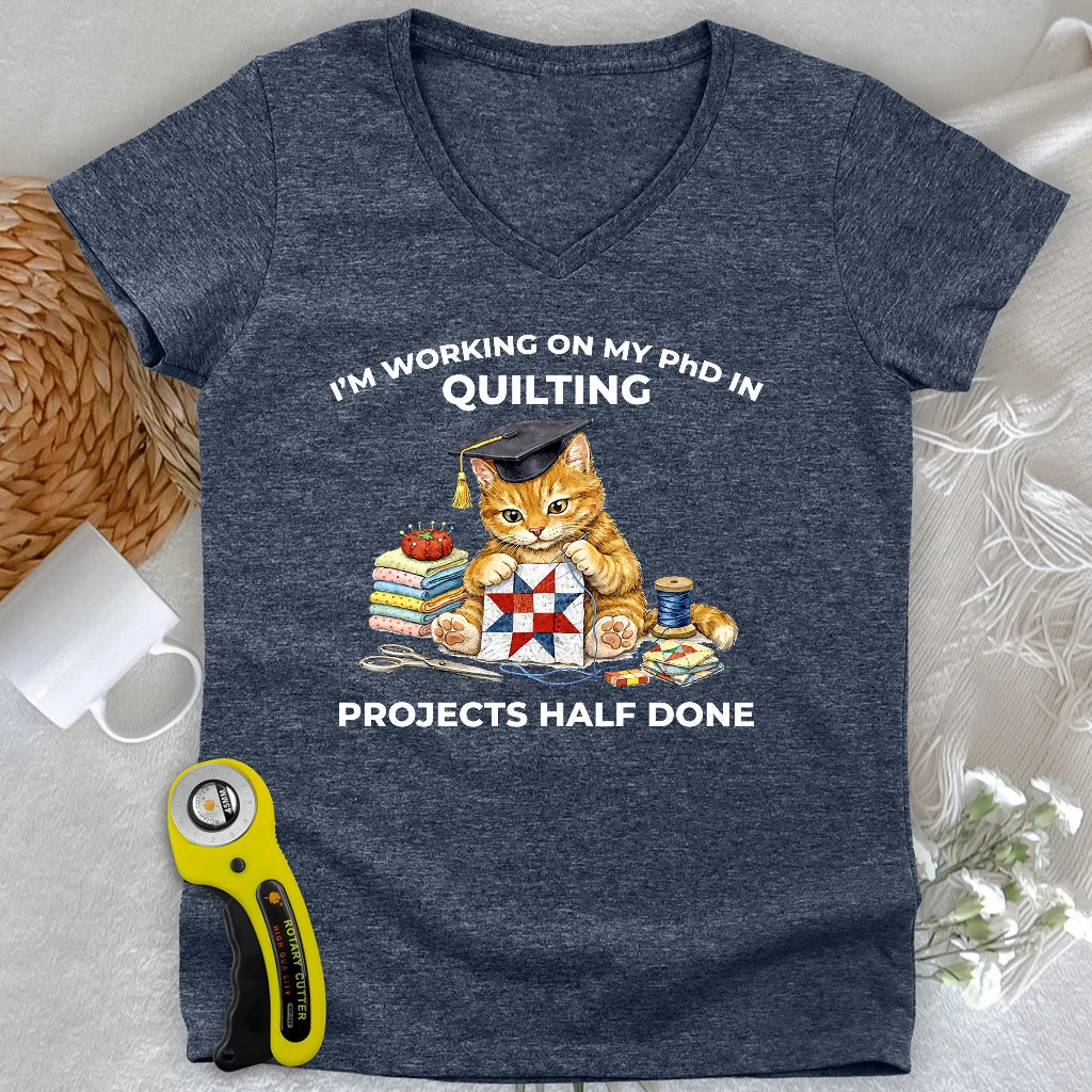 T-shirt Col V Femme PhD en matelassage