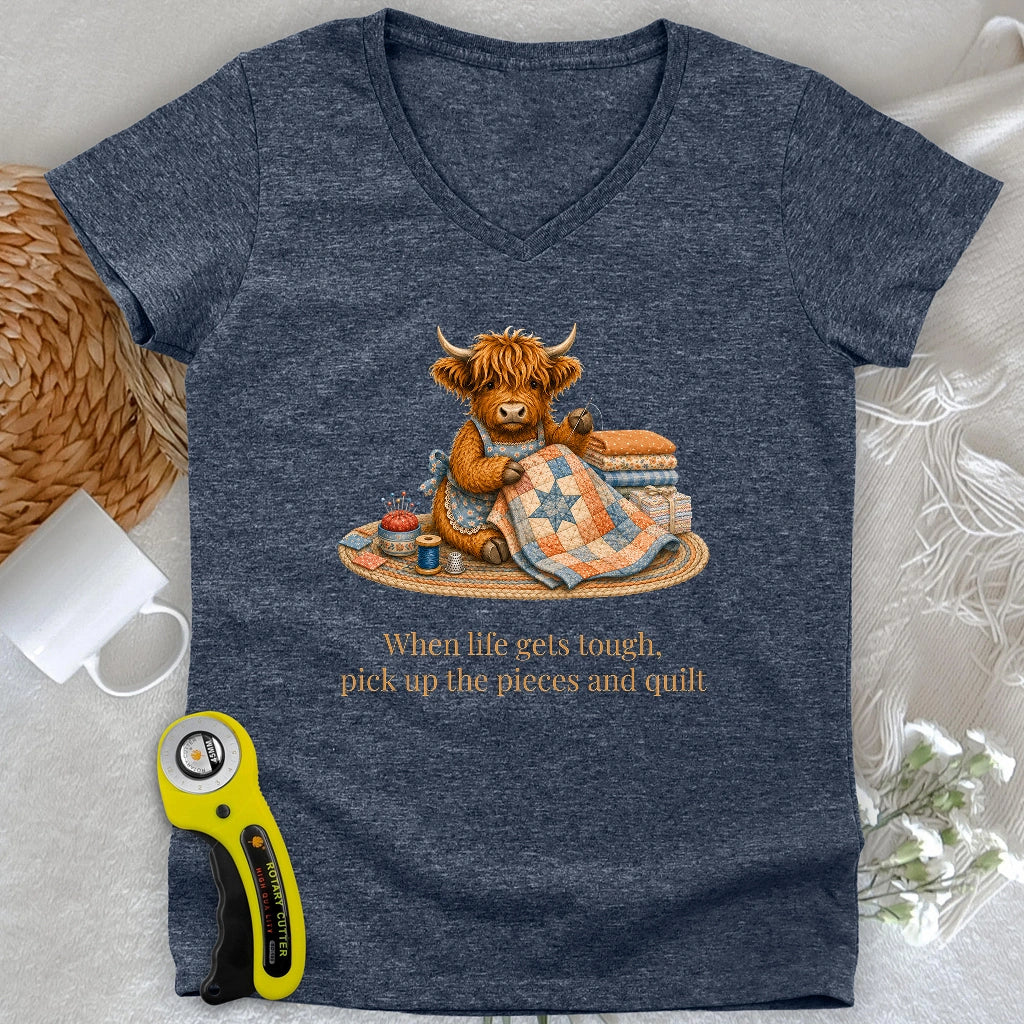 Pieces and Quilt Lady V-neck