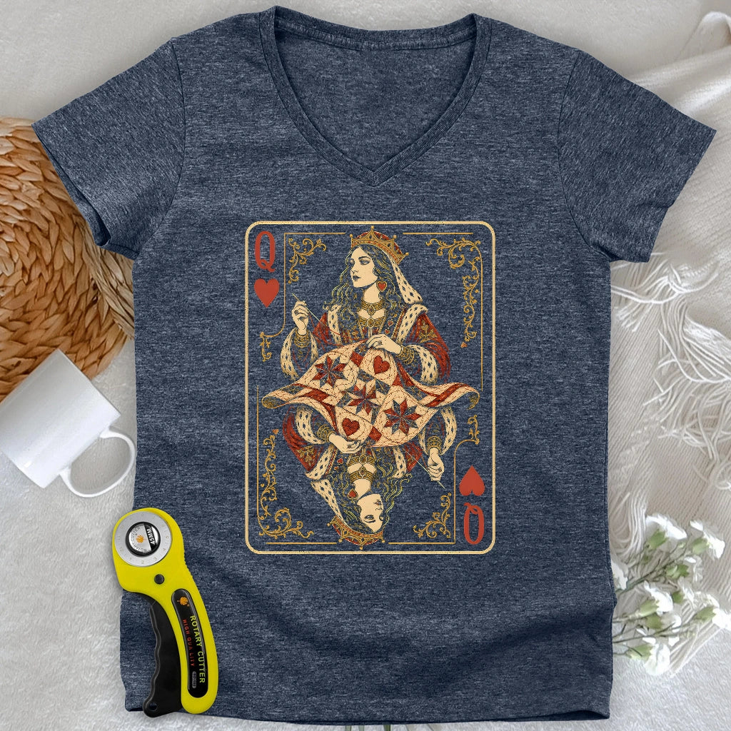 Queen Of Quilt Lady V-neck