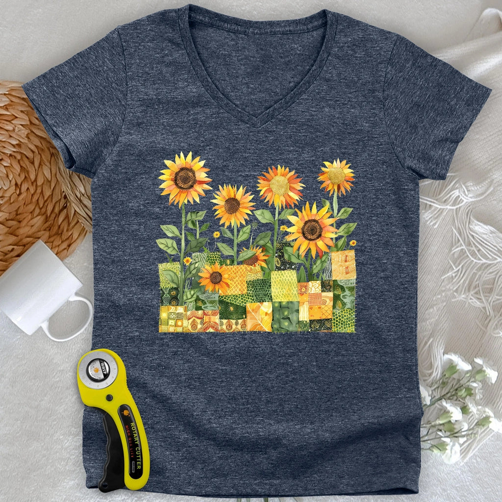 Quilted Sunflower Field Lady V-neck