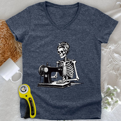 Quilting Skeleton Lady V-neck