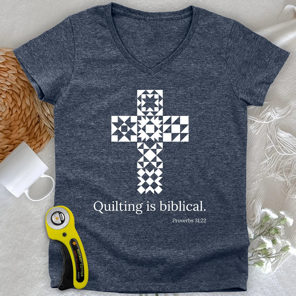 Quilting is biblical Lady V-neck