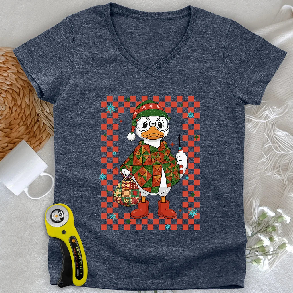 Quilty Christmas Duck Lady V-neck