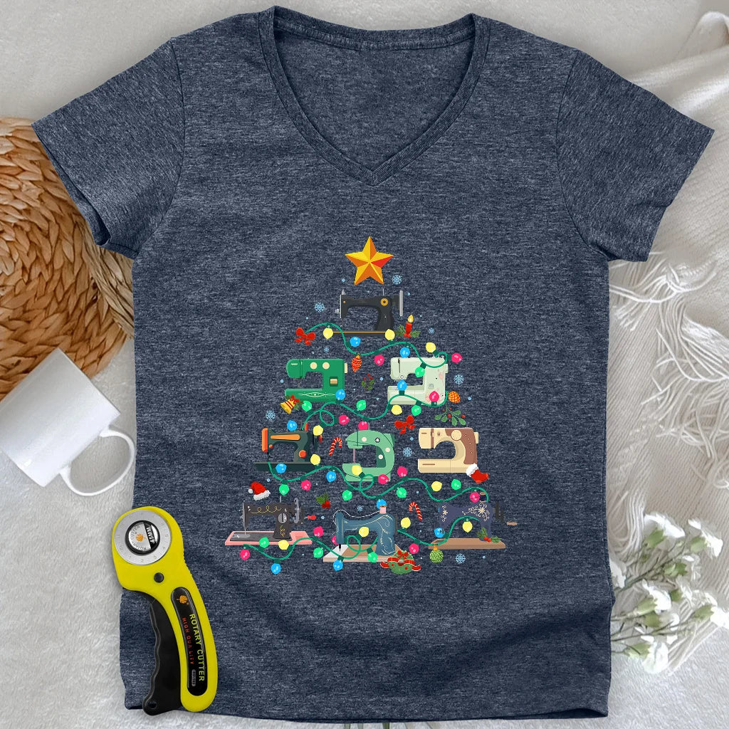 Sewing Christmas Tree Lady V-neck