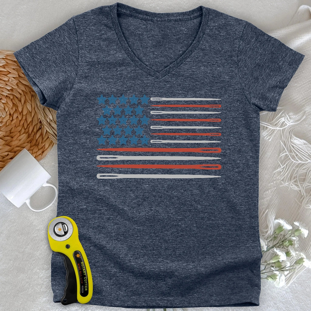 Sewing Flag Lady V-neck