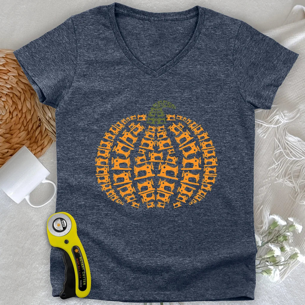 Sewing Machine Pumpkin Lady V-neck
