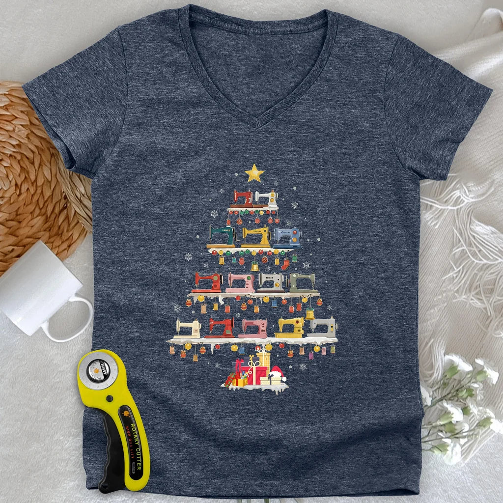 Sewing Machine Tree Lady V-neck