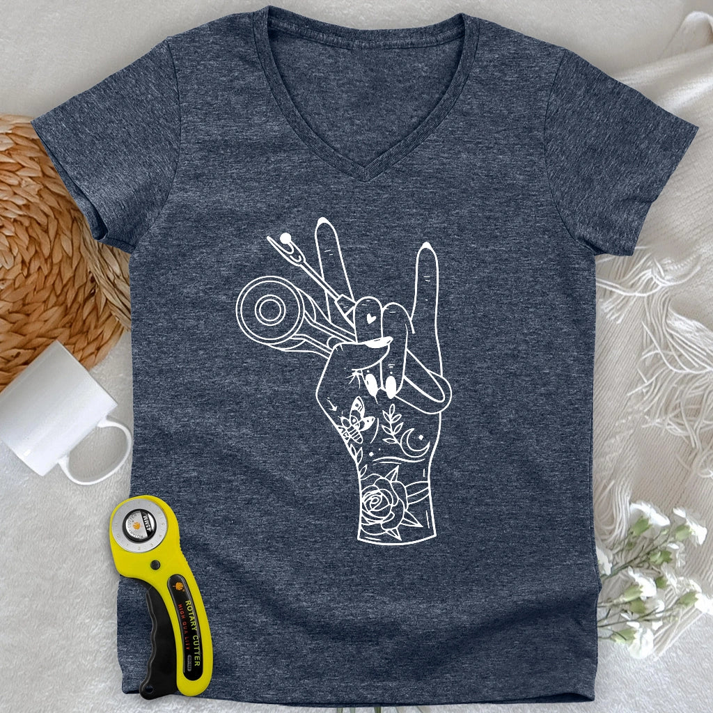 Sewing Rock Lady V-neck