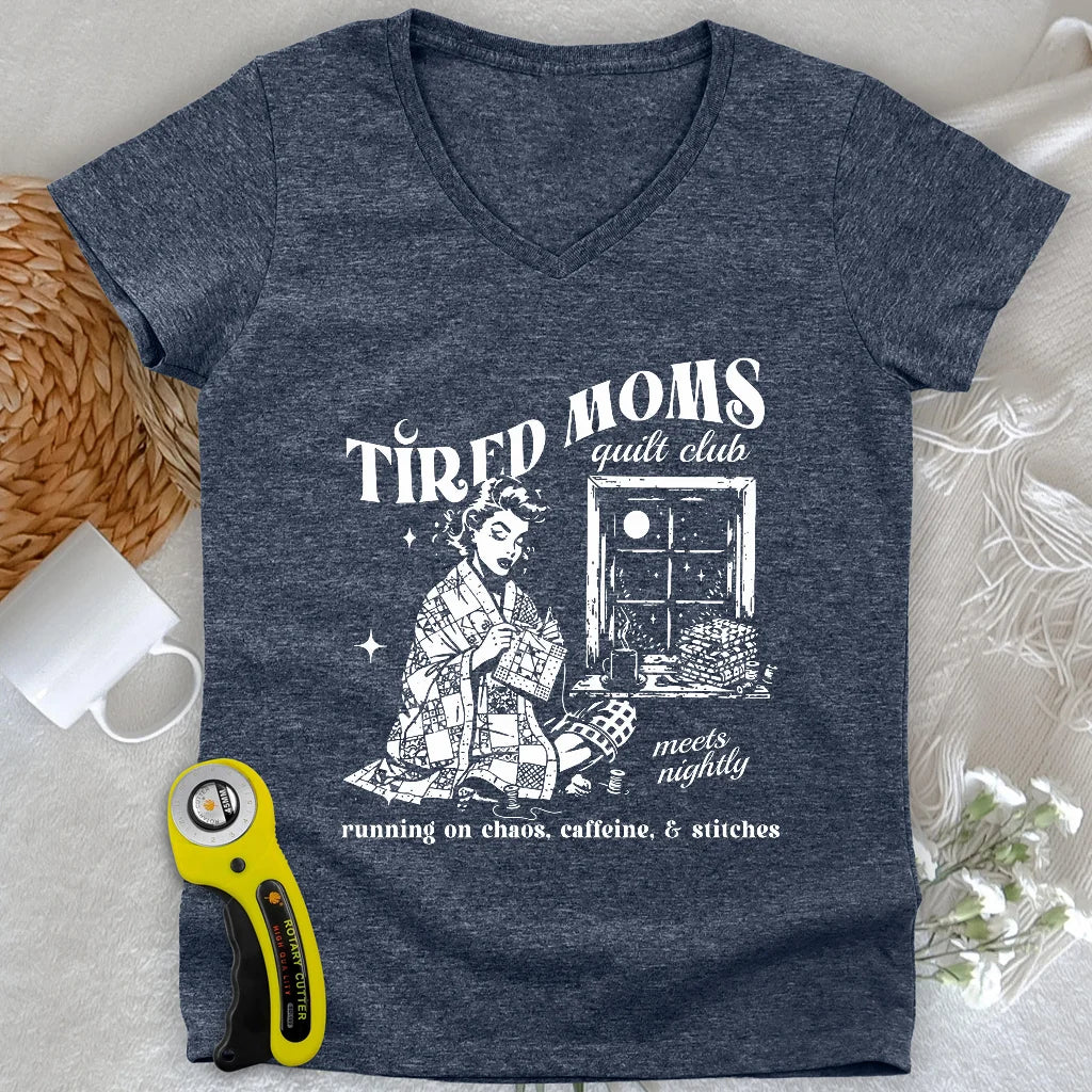 Tired Quilt Moms Lady V-neck