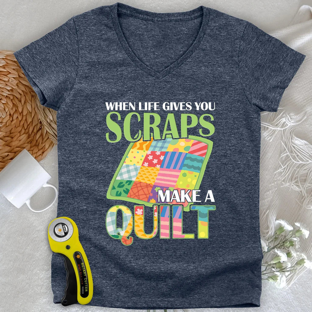 Turn Scraps To Quilt Lady V-neck