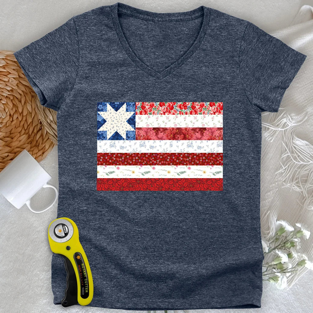 USA Star Flag Lady V-neck