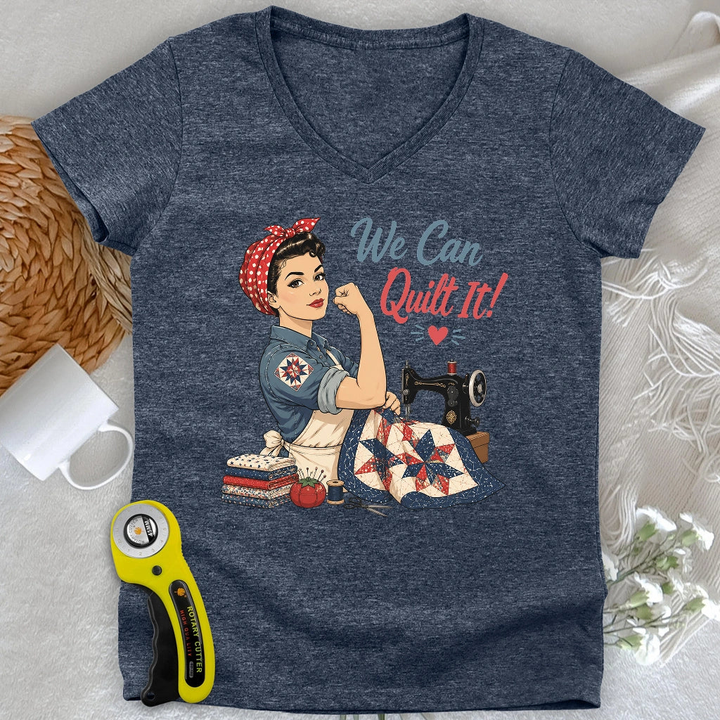 We Can Quilt It Lady V-neck