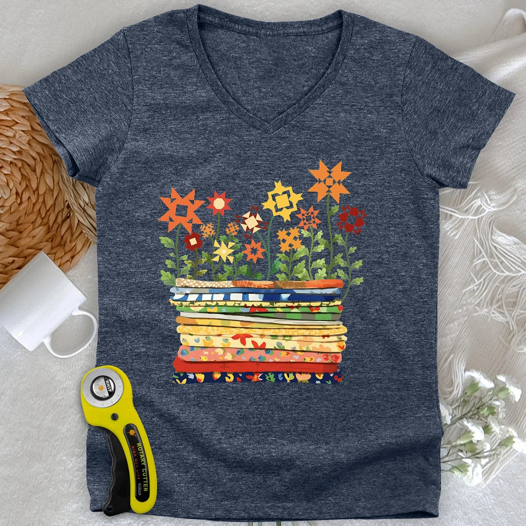Where Quilts Bloom Lady V-neck