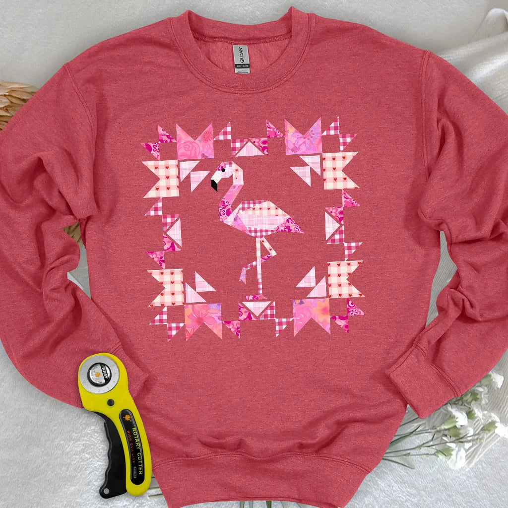 Sweat-shirt panneau patchwork flamant rose