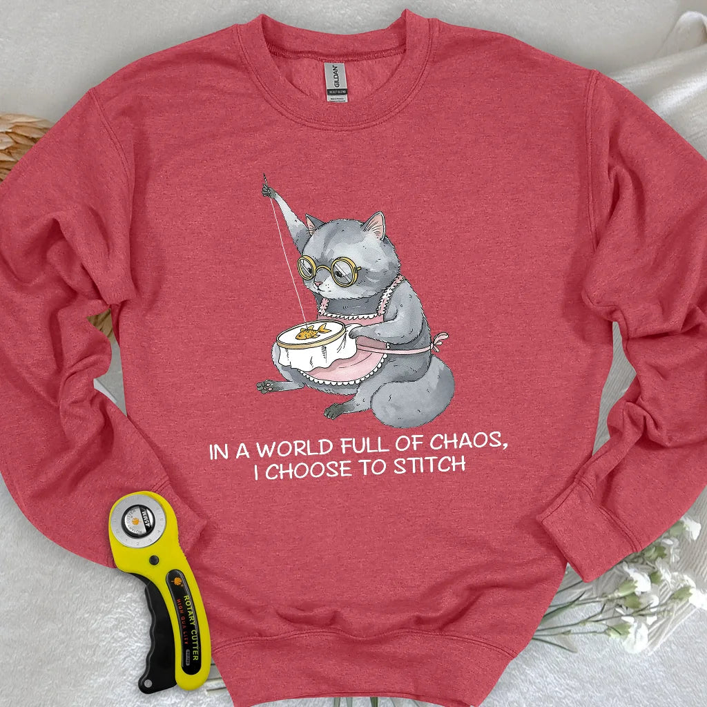 Sweat-shirt de grand-mère couturière chat