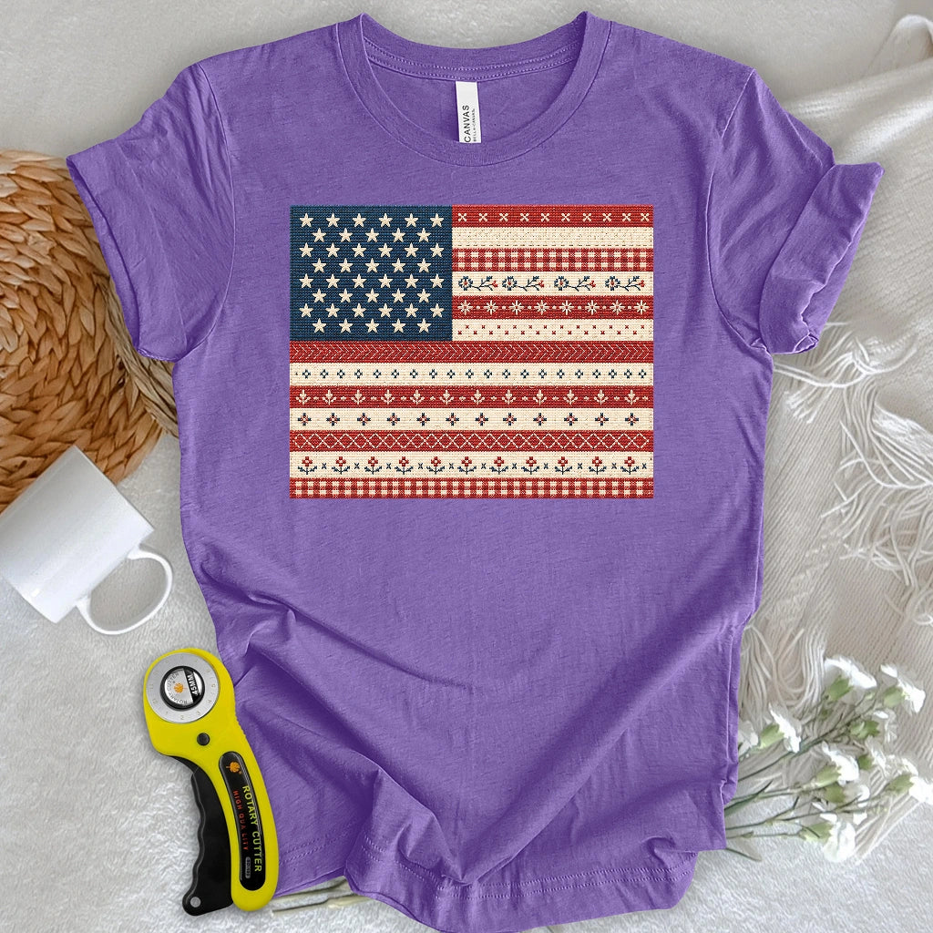 American Flag Cross-Stitch Sampler T-shirt