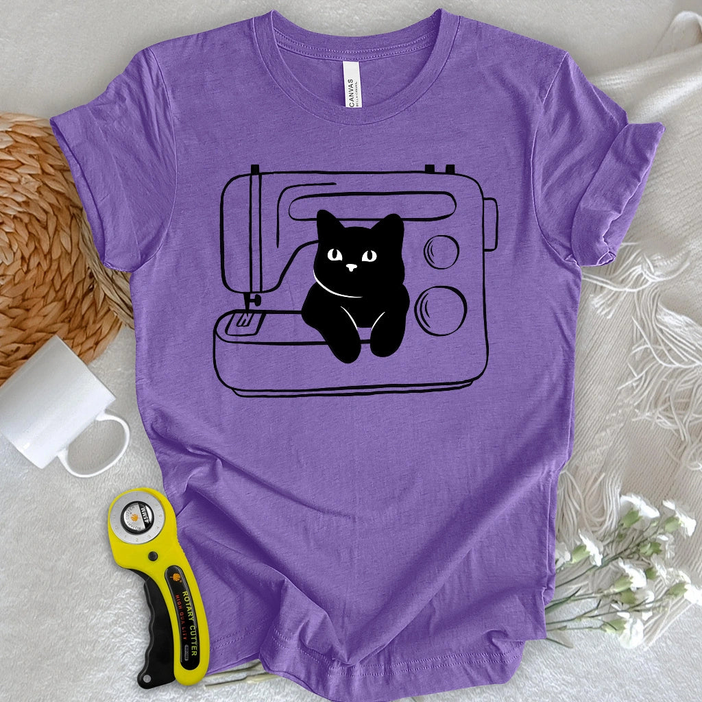 Black cat machine T-shirt