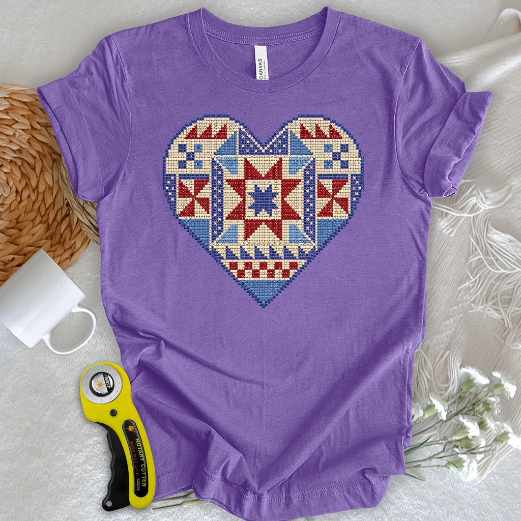 Cross-Stitched Quilt Heart T-shirt
