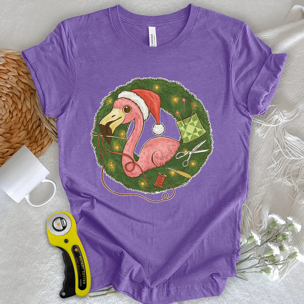 Flamingo's Quiltmas Wreath T-shirt