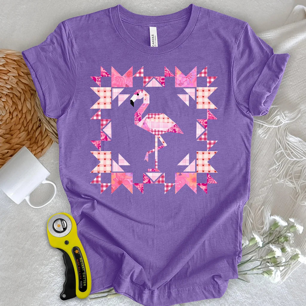 T-shirt à empiècements patchwork Flamant rose