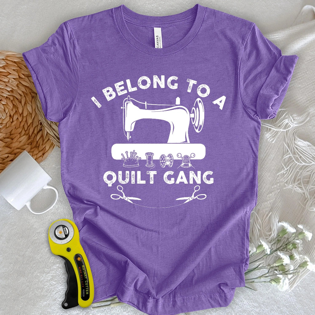 In a quilt gang T-shirt