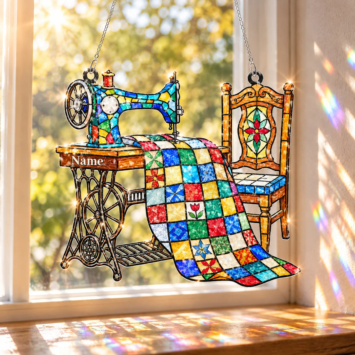 Personalized Treadle Sewing Room Suncatcher