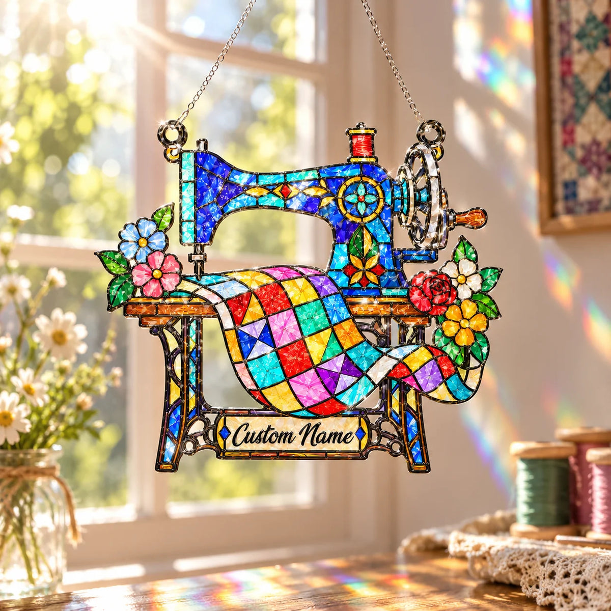 Personalized Treadle Sewing Machine Suncatcher