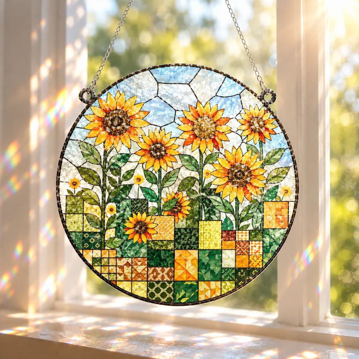 Quilted Sunflower Field Suncatcher
