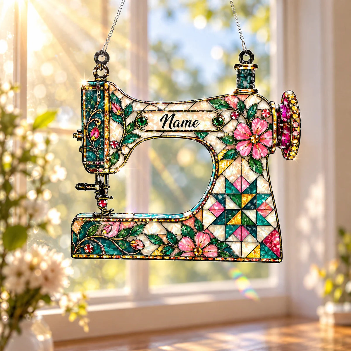 Personalized Sewing Machine Suncatcher