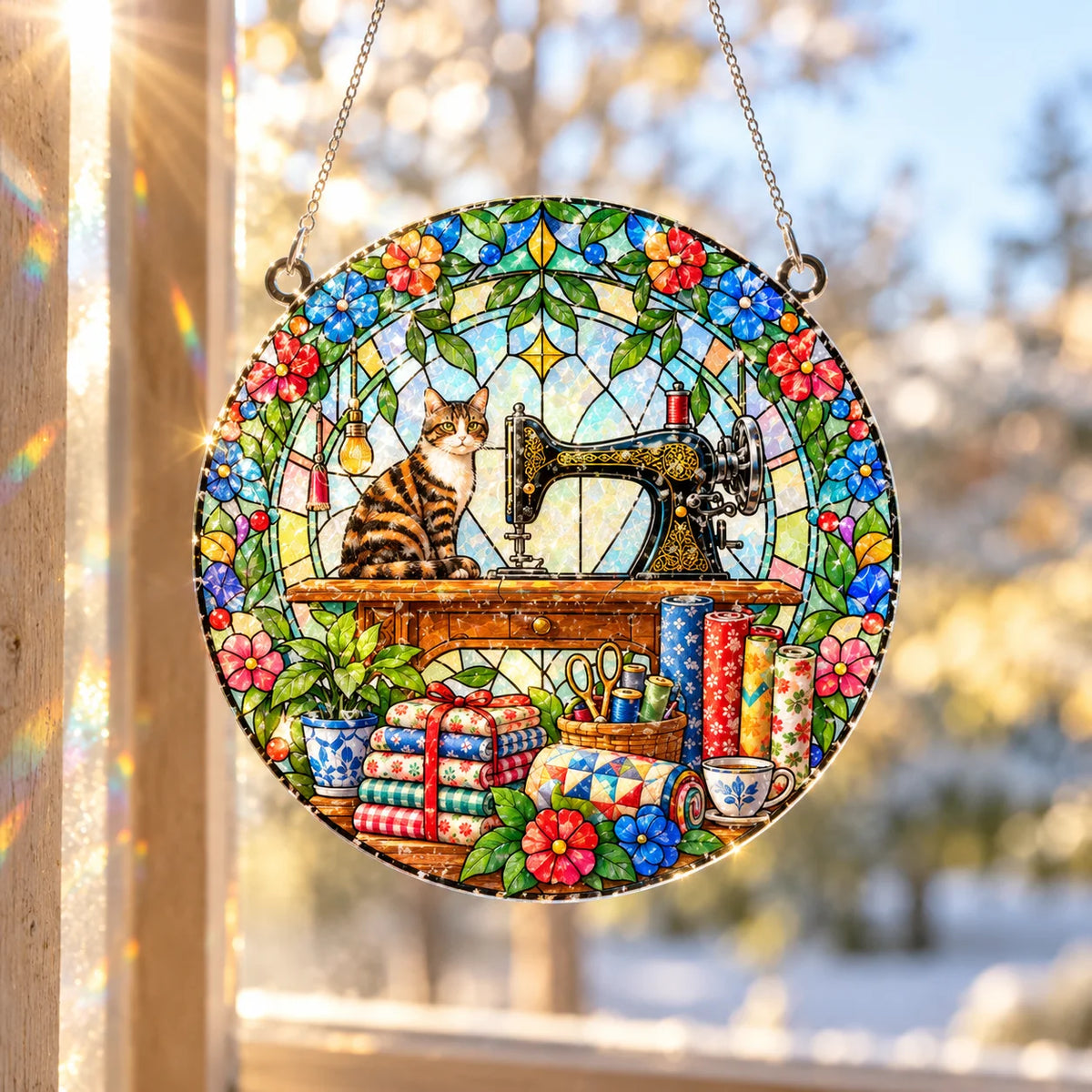 Sewing Machine Cat Suncatcher
