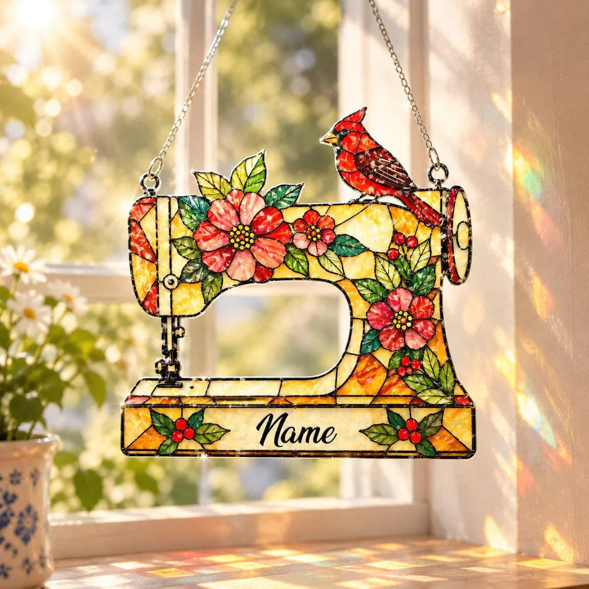 Personalized Cardinal Sewing Machine Suncatcher