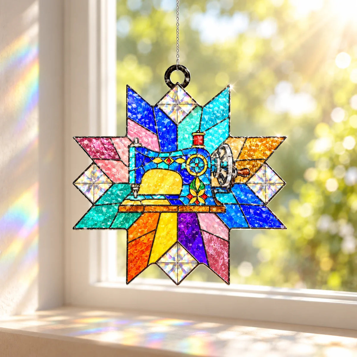 Sewing Machine Star Quilt Suncatcher