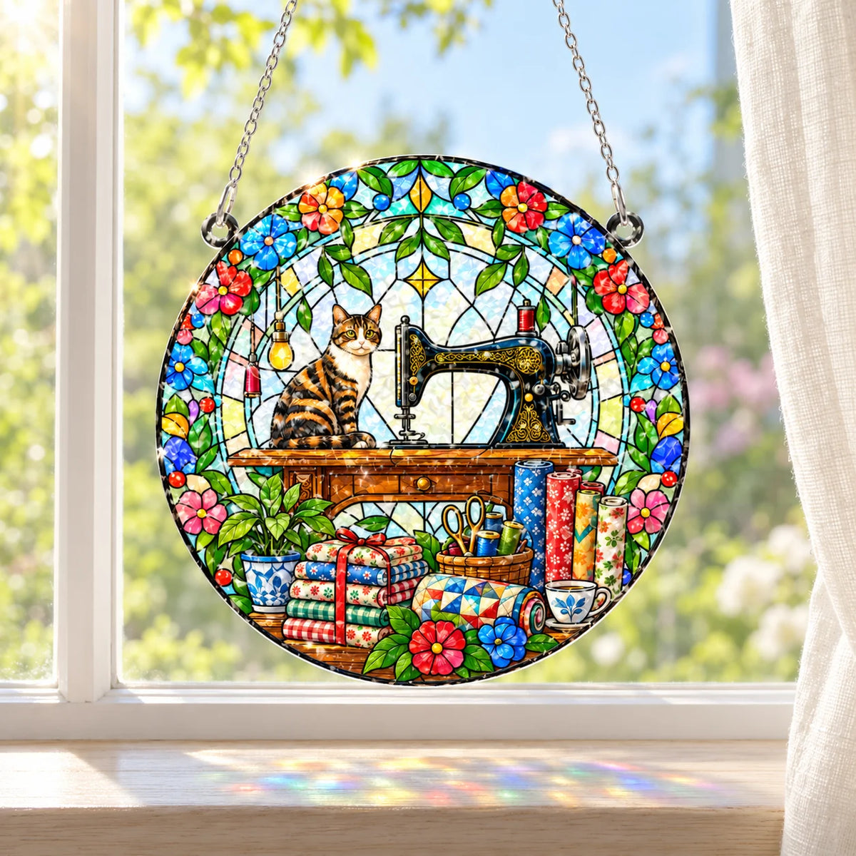 Sewing Machine Cat Suncatcher