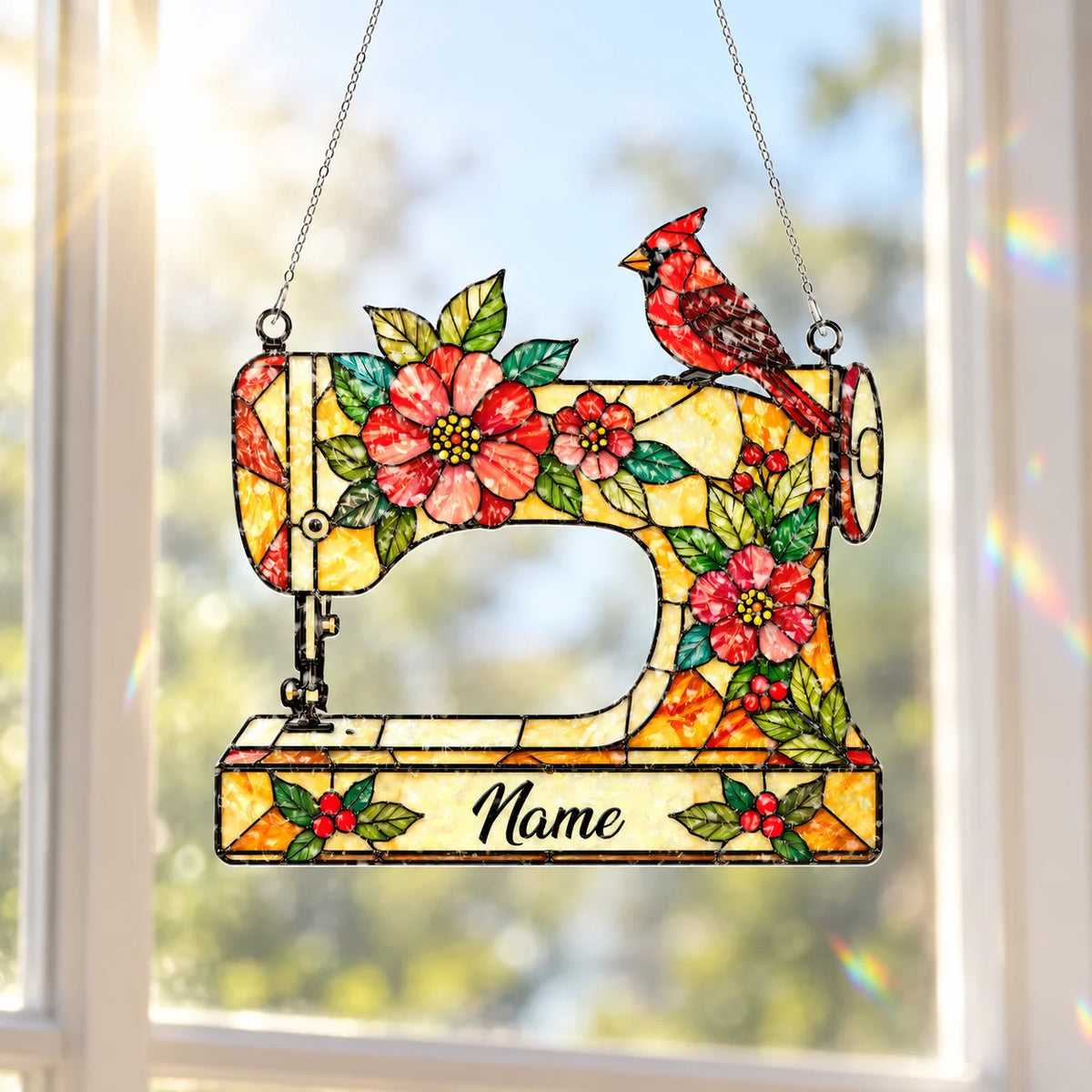 Personalized Cardinal Sewing Machine Suncatcher