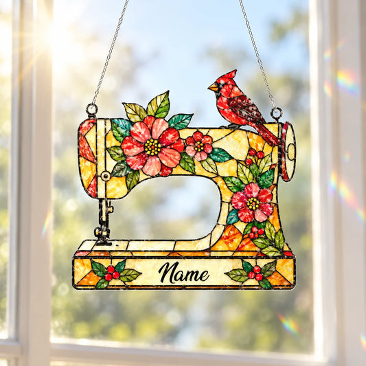 Personalized Cardinal Sewing Machine Suncatcher