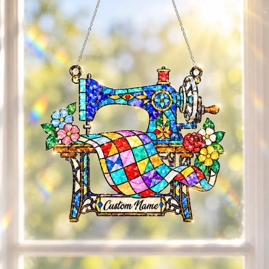Personalized Treadle Sewing Machine Suncatcher