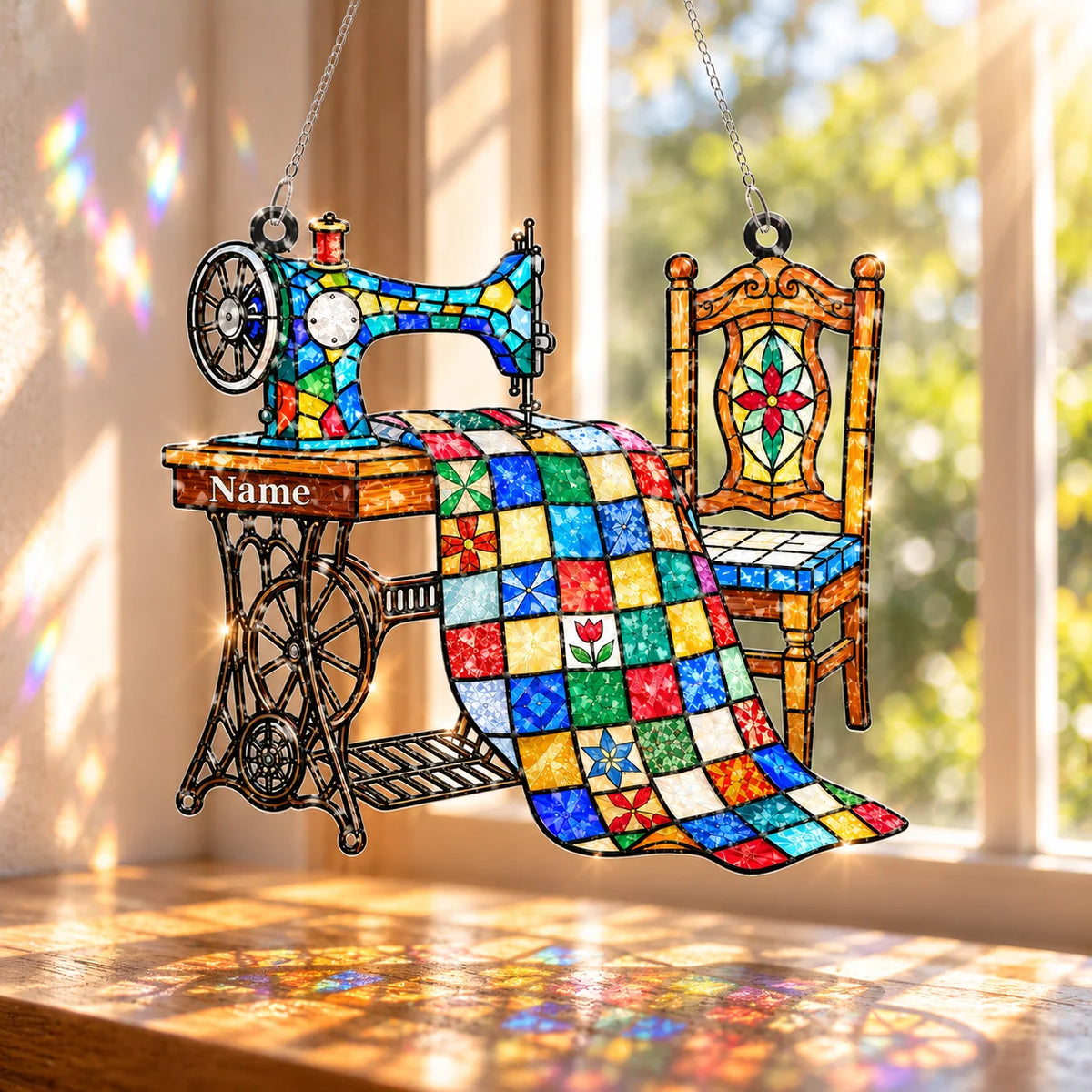 Personalized Treadle Sewing Room Suncatcher