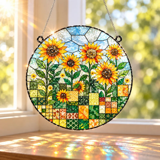 Quilted Sunflower Field Suncatcher