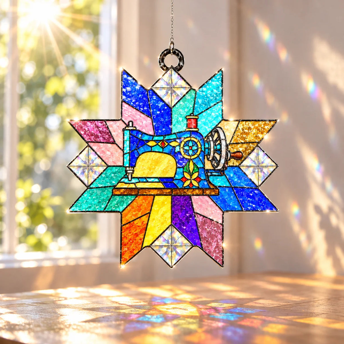 Sewing Machine Star Quilt Suncatcher