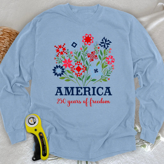 Americana Quilt Blooms Long Sleeve T-shirt