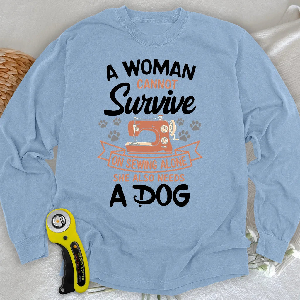 T-shirt à manches longues « Je ne peux pas coudre sans mon chien »