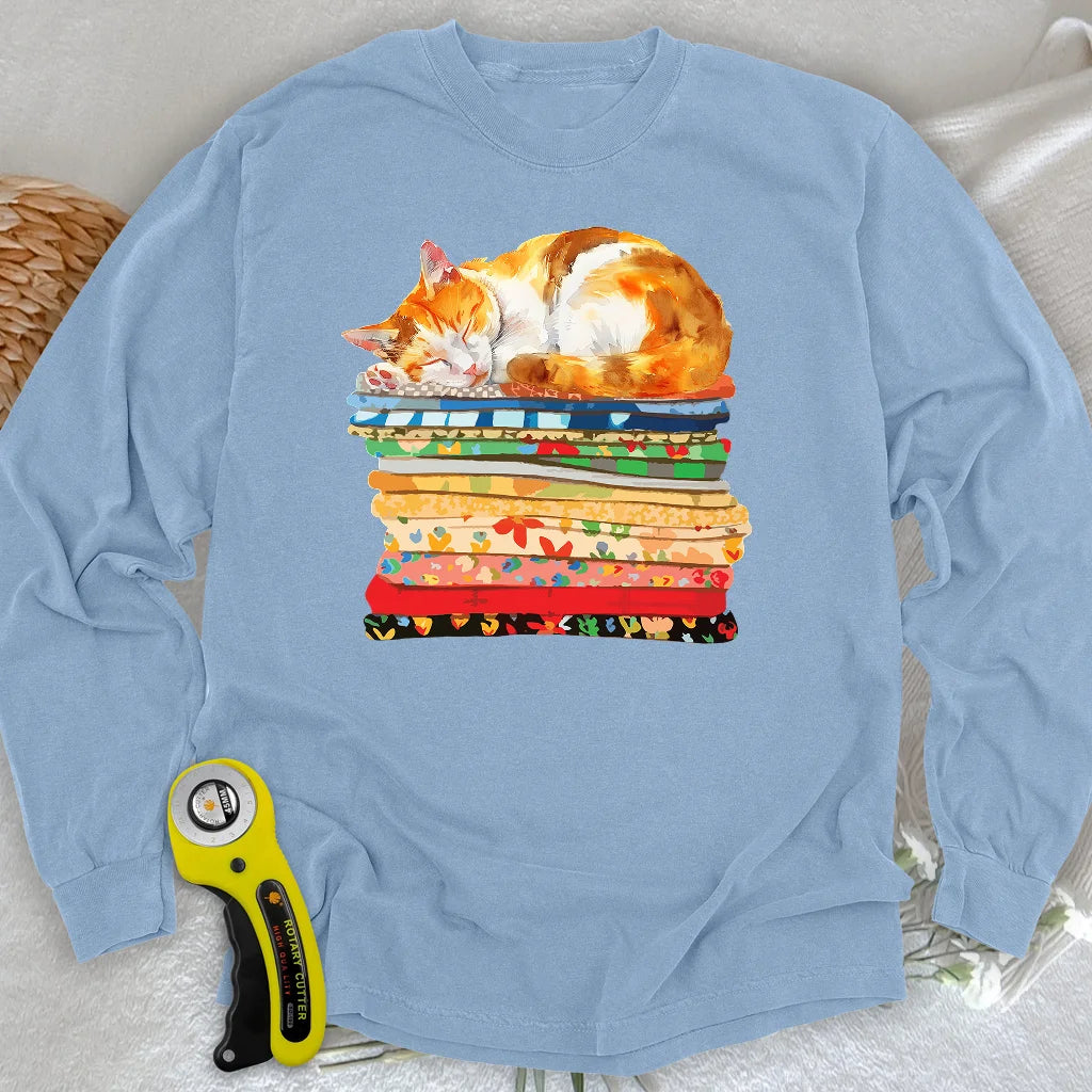Katzen- und Stoff-Langarm-T-Shirt