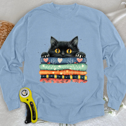Katze auf dem Stoff Langarm-T-Shirt